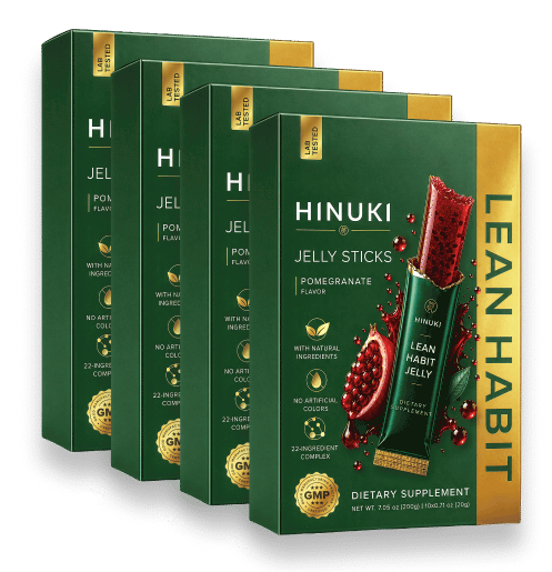Hinuki 4パックセット — 緑色のLean Habitゼリースティックの箱が4つ、一番人気
